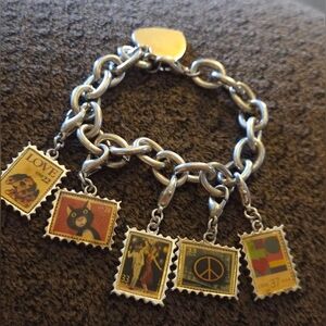 Vintage Silver USPS Collectible Postage Stamp Charm Bracelet